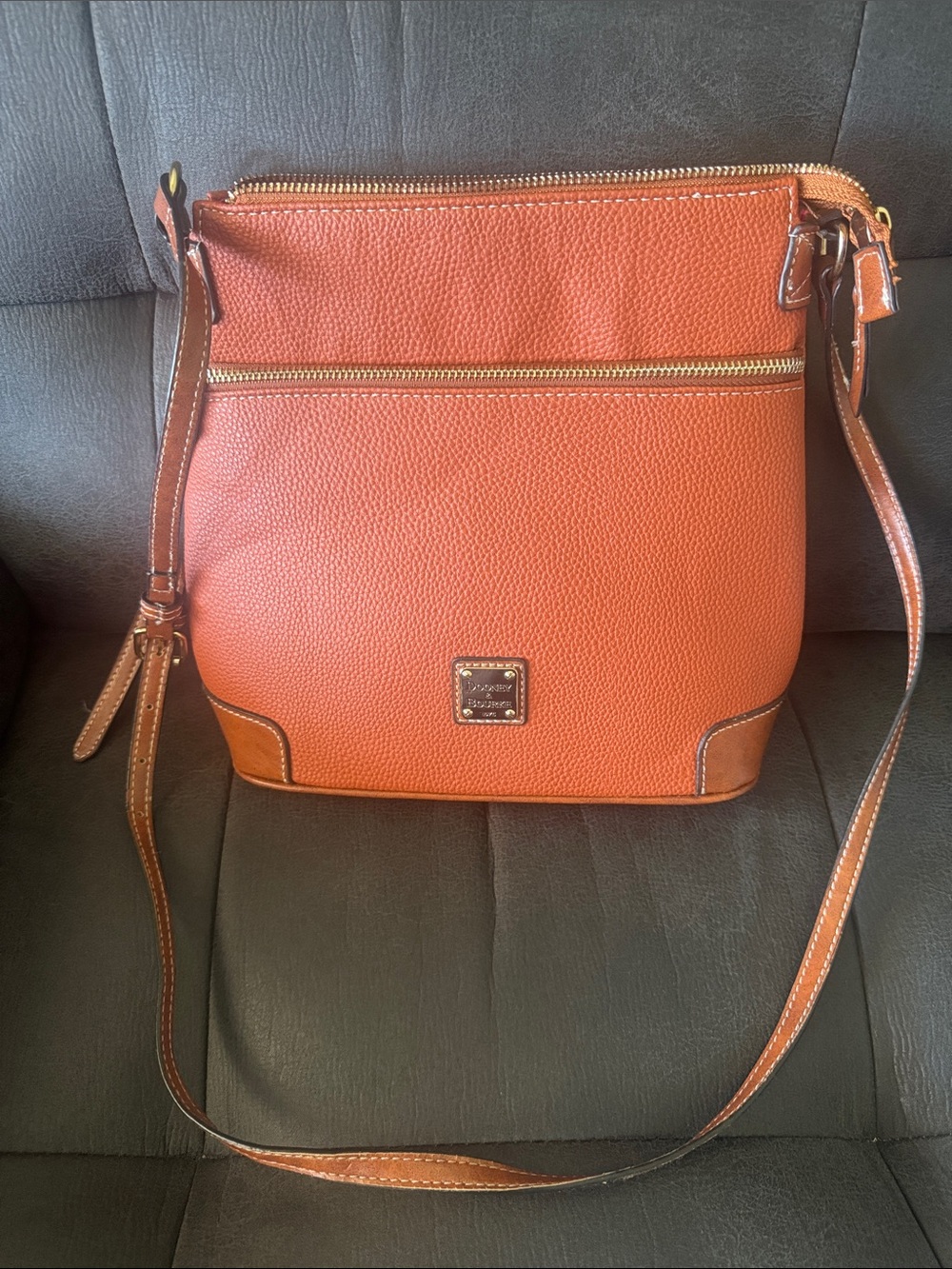 Dooney & Bourke Orange Pebble Leather Crossbody with Brown Trim